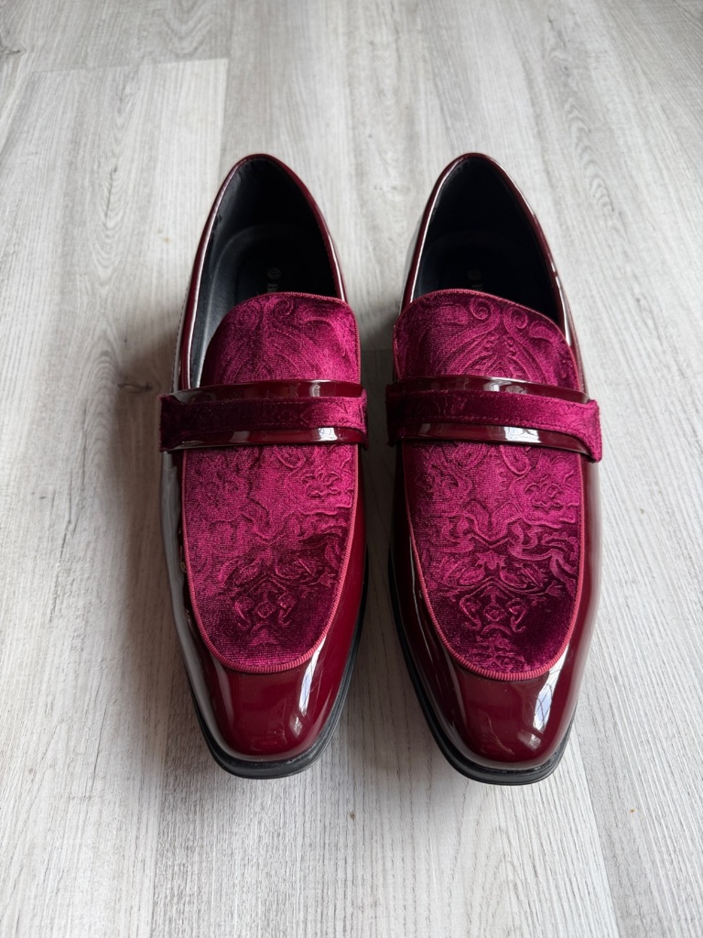 Burgundy Velvet & Patent Slip-On Loafers